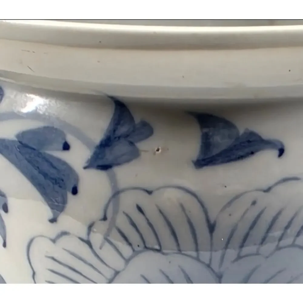 Blue White Floral Ceramic Cachepot Planter Jardiniere 5.25